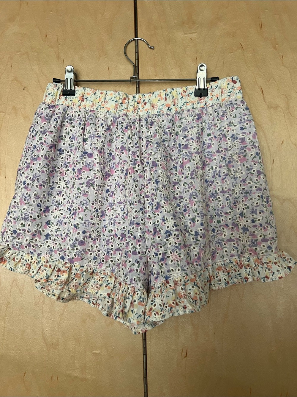 Storia Lavender Floral Ruffle High-Waist Shorts